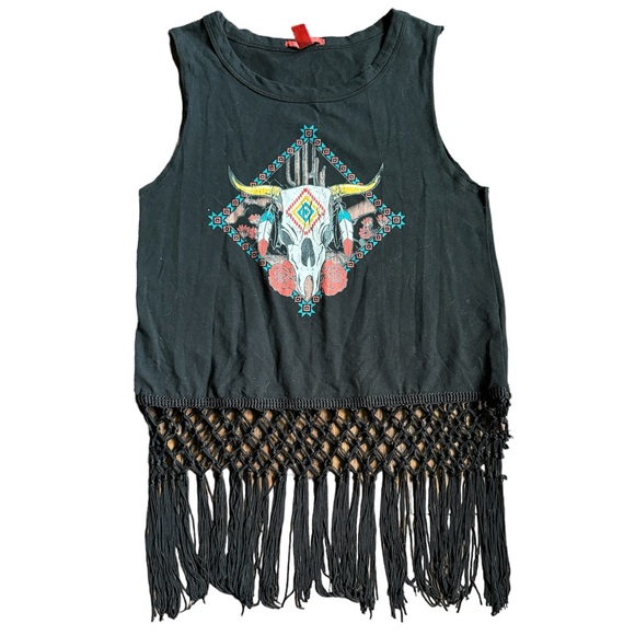 Juniors Southwestern Crop Top with Fringe - Picture 1 of 3